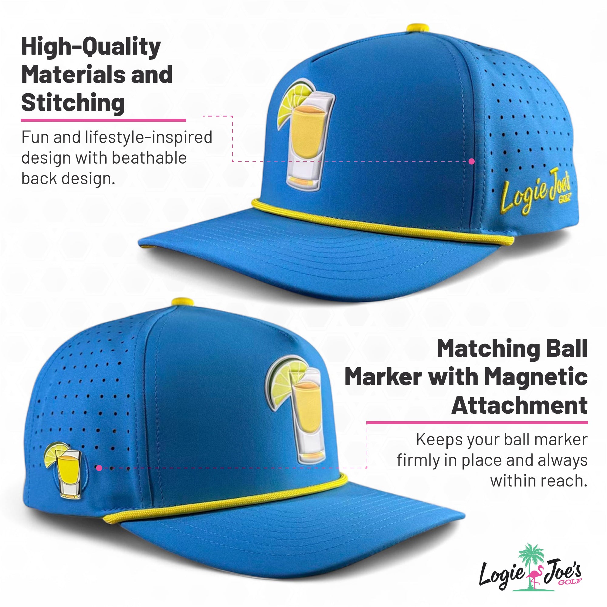 Hunting Birdies Golf Hat | Snapback Cap | Built-in Magnetic Ball Marker Holder + Marker Included | Adjustable Tan & Black