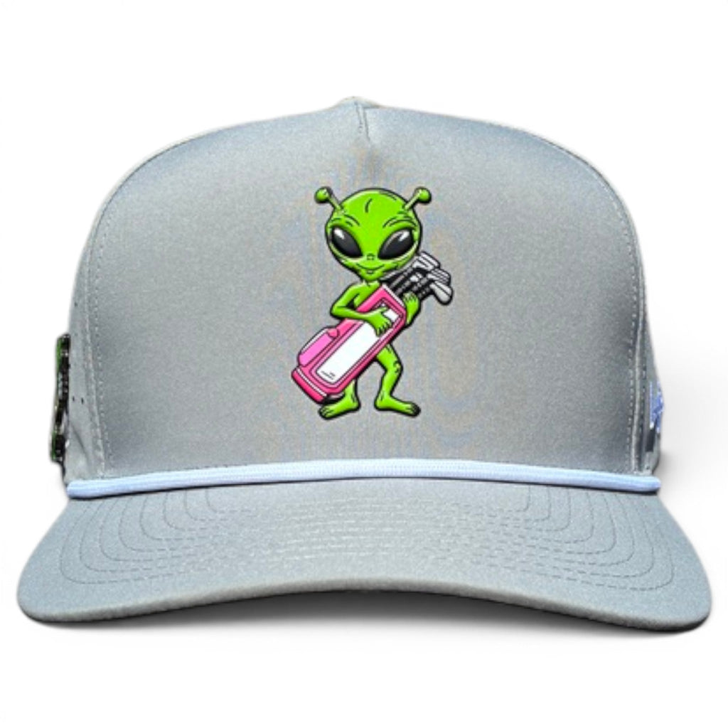 Alien Caddy Golf Hat | Snapback Cap | Built-in Magnetic Ball Marker Holder + Marker Included | Adjustable Gray Alien
